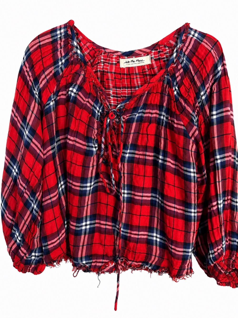 🌺 Free People We The Free Plaid Peasant Top - Picture 3 of 4